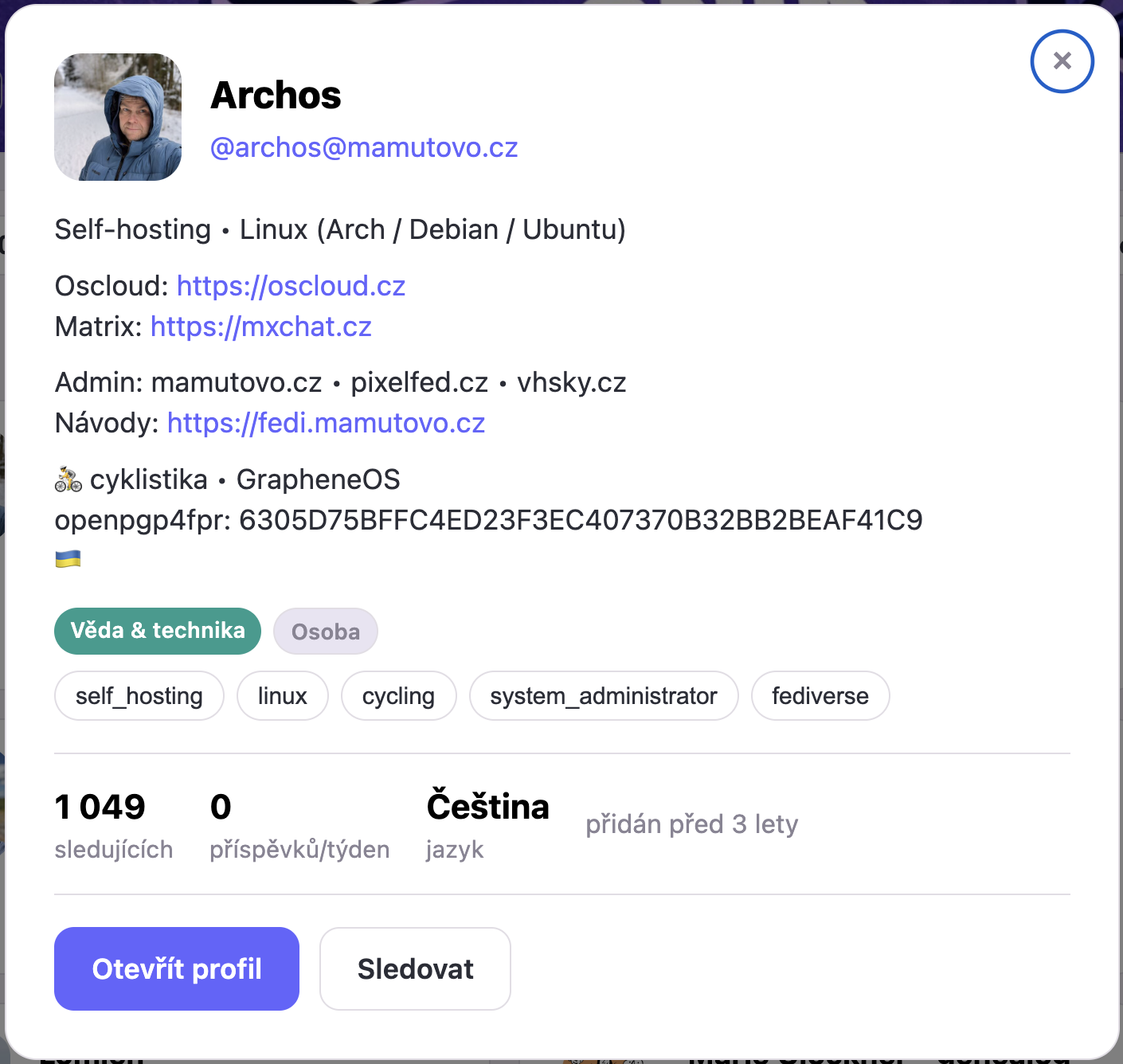 Náhled detailu účtu